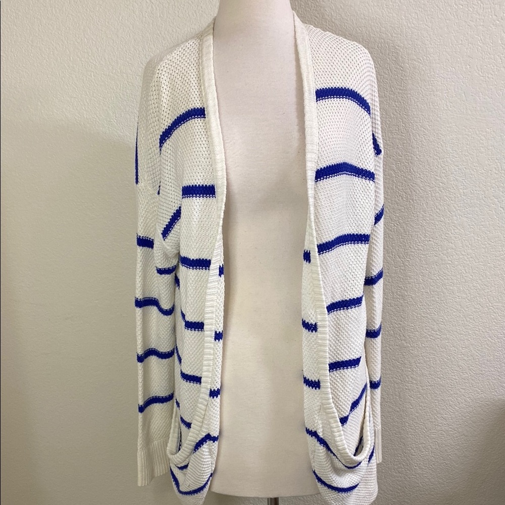 American Eagle Outfitters Cream and Blue Striped‎ Cardigan